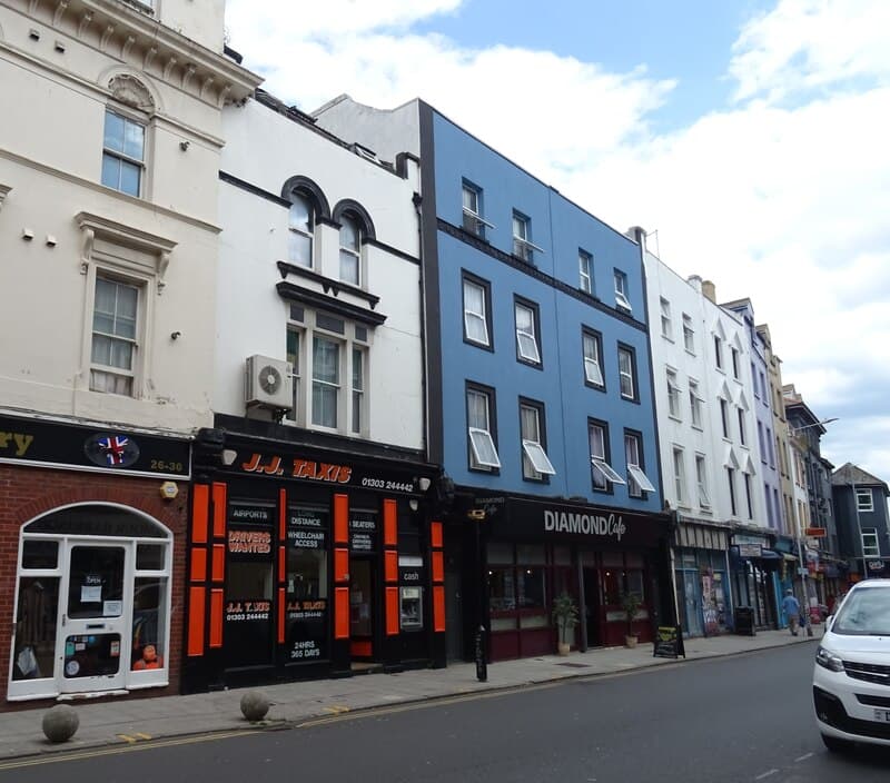 Businesses and cafes on Tontine Street in Folkestone town centre — best restaurants in Folkestone